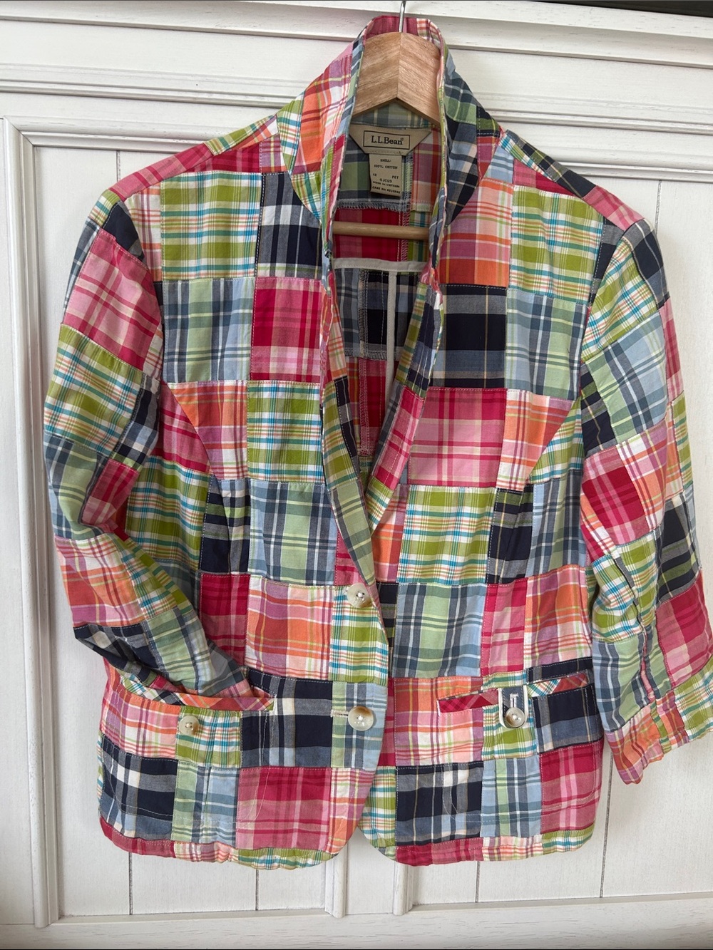 LLBean Spring Madras Plaid Patchwork Jacket
